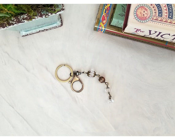 Key Ring with Wire Wrapped Fob in Clear, Garden, Party, Renaissance, Medieval, Fairytale, Choice of Colors and Metals
