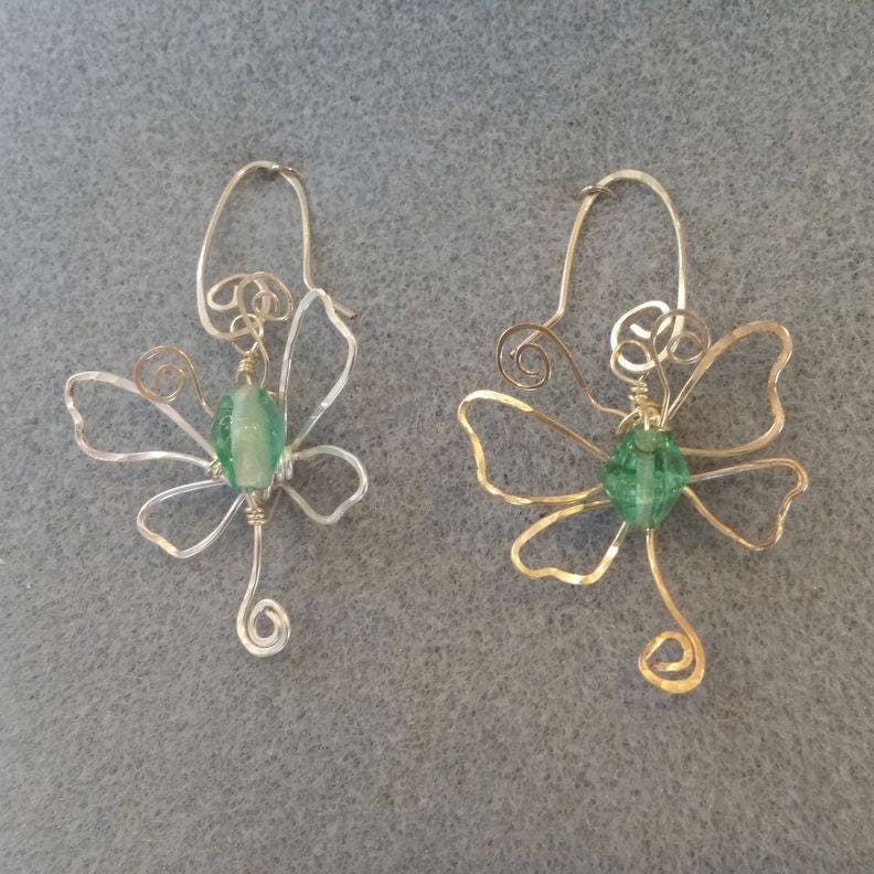 Fairytale Wire Dragonfly Earrings in Sea Green #903