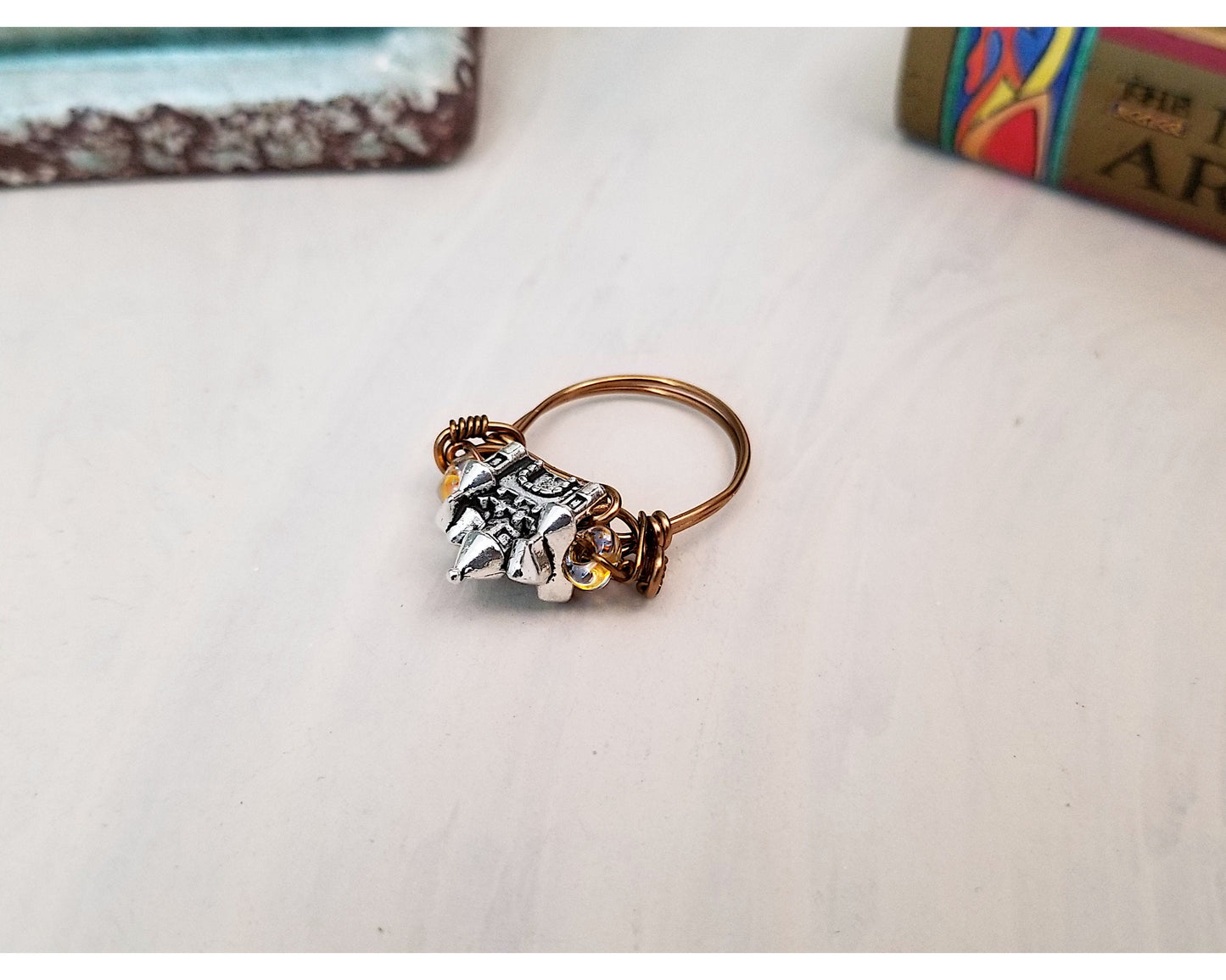 Castle Ring in Blue, Fairy Tale, Wedding, Bridesmaid, Gothic, Renaissance, Medieval, Choice of Colors and Metals