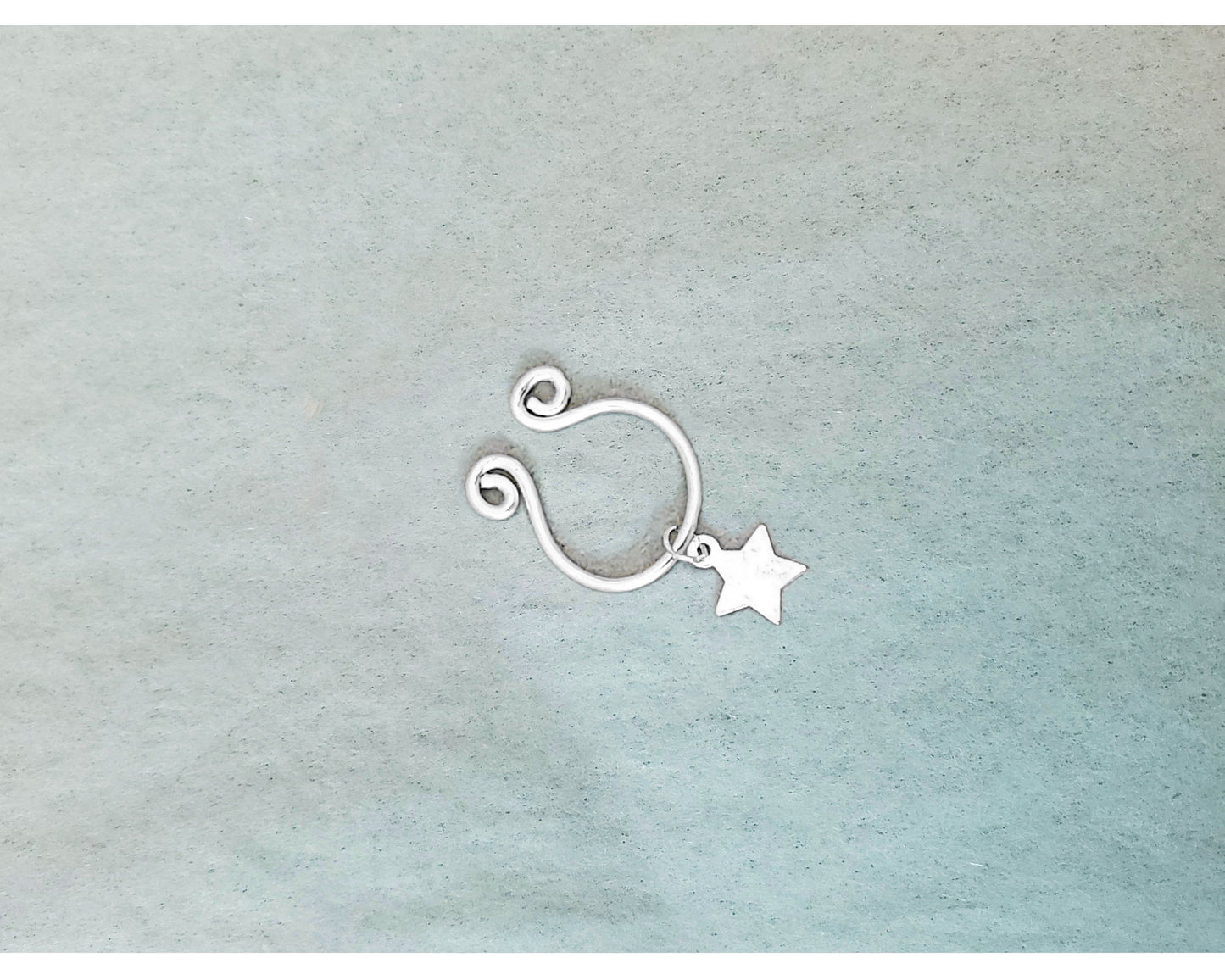 Nose Septum Ring Cuff with Dangle, Sterling Silver or Plated, FAKE, No Piercing, Adjustable, Unisex, Star Turtle Bee Flower Heart Feather