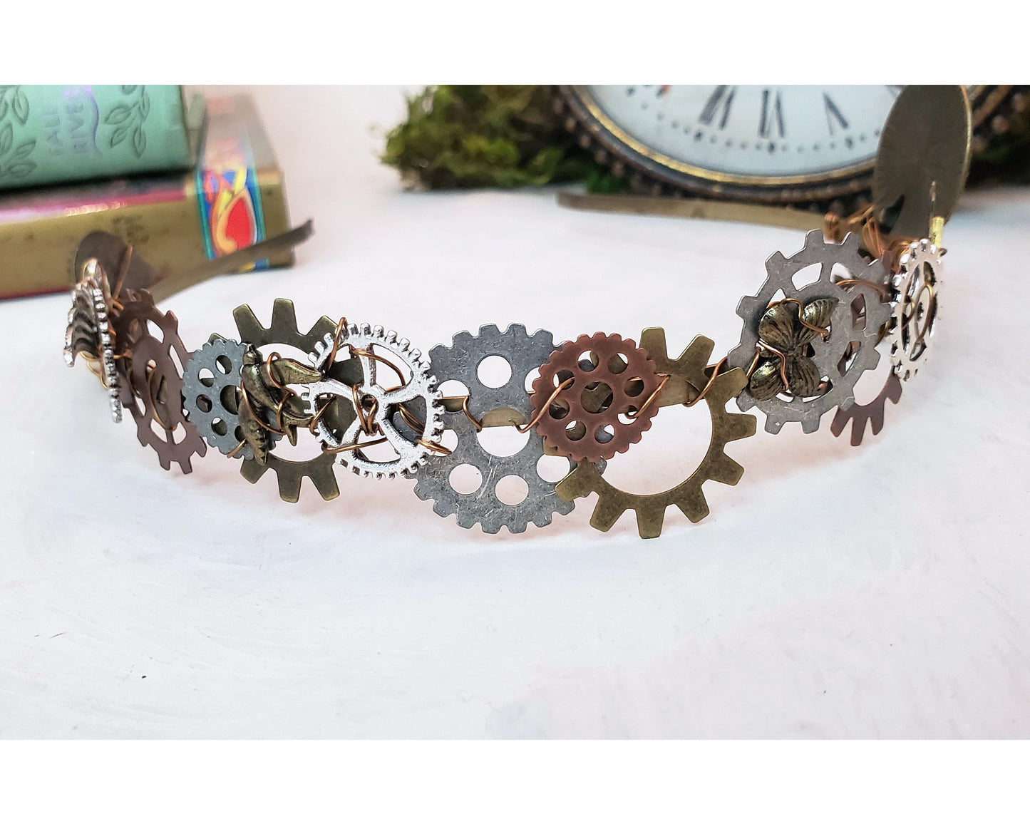 Steampunk Wire Wrapped Hair Band, Headband, Bee, Wing, Gears, Butterfly, Bird, Key