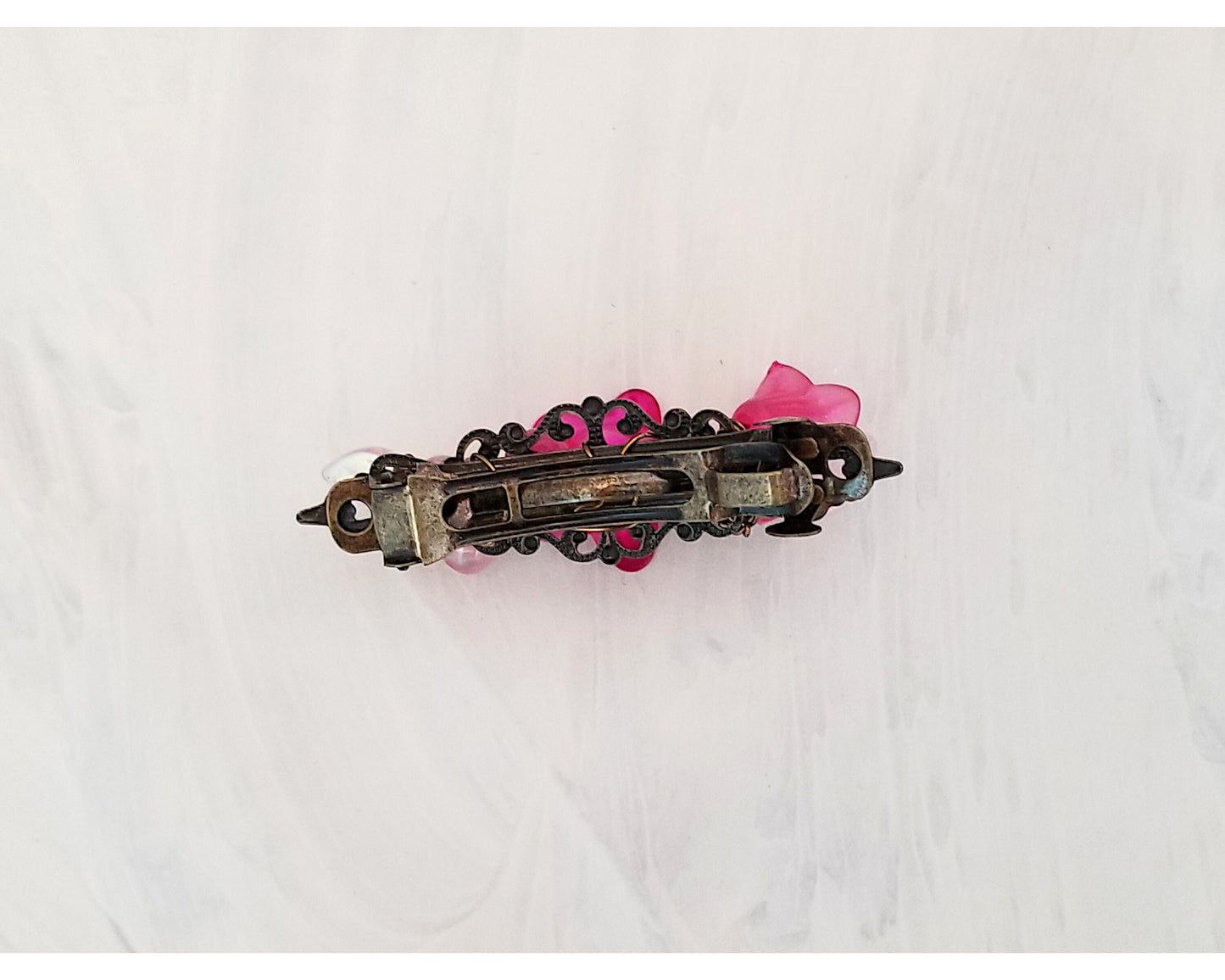 Wire Wrapped Lucite Flower Barrette in Pink, Bridesmaid, Wedding, Floral, Garden, Boho, Bohemian, Choice of Colors and Metals