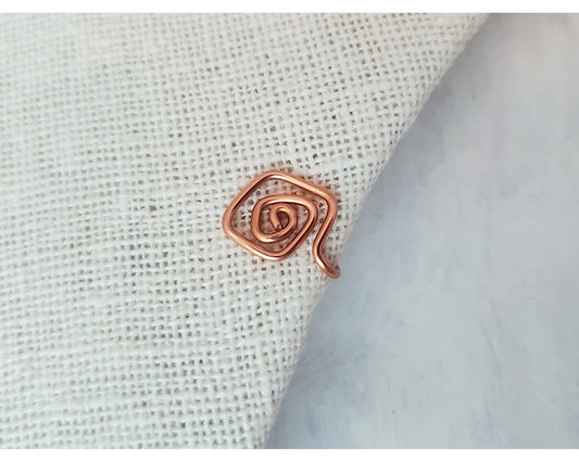 Ear Tragus /Nose Side Cuff, Wonky Square Spiral, Reversible, Adjustable, Simple, Minimalist, Unisex, Boho, Beach, Choice of Colors + Metals