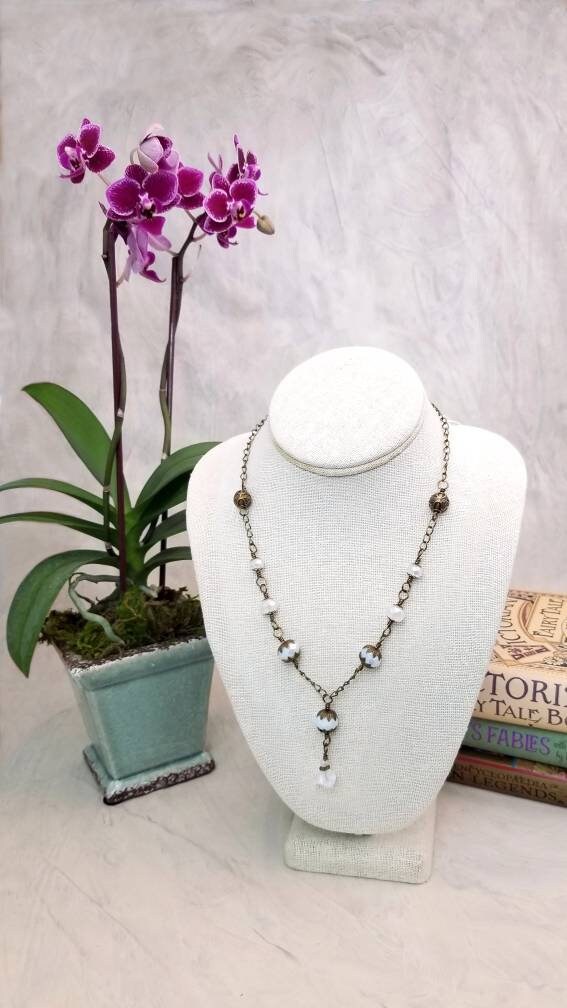 Wire Wrapped Necklace in White, Boho, Bohemian, Gypsy, Wedding, Bridesmaid, Renaissance, Medieval, Choice of Colors and Metals