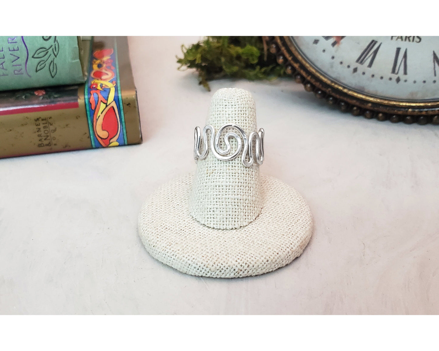 Wire Spiral Squiggle Ring, Simple, Minimalist, Modern, Adjustable, Boho, Bohemian, Choice of Colors and Metals