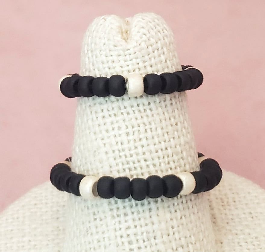 Elastic Rings in Black + Blues + Matte Silver, Set of 2, Simple, Boho, Bohemian, Minimalist, Stackable, Choice of Colors, Group T