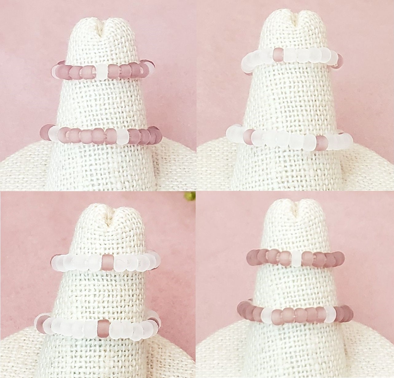 Elastic Beaded Barefoot Sandal or Hand Flower in Frosted Clear/White + Pinks, Boho, Bohemian, Gypsy, Wedding, Bridesmaid, Matte Beads