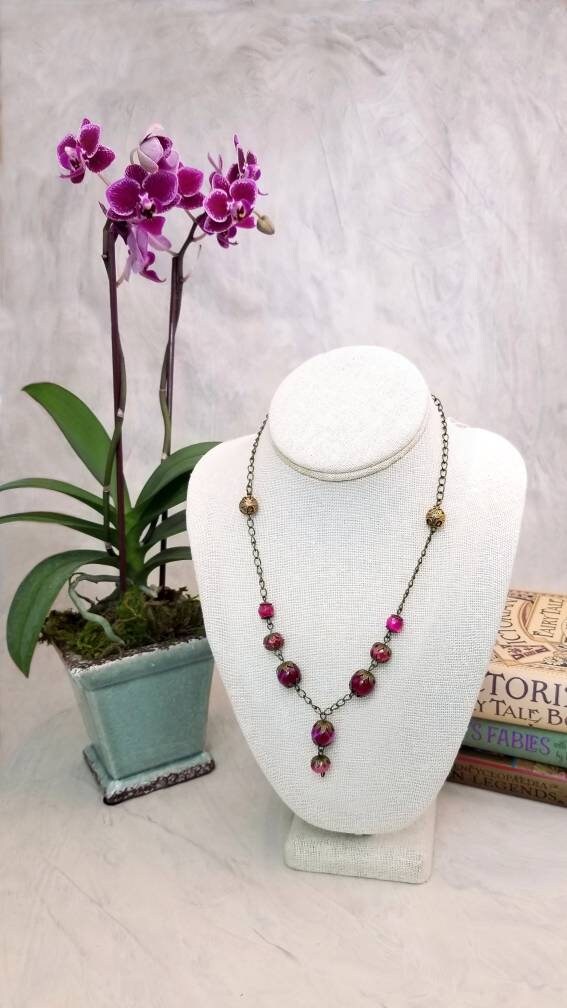 Wire Wrapped Necklace in Pink, Boho, Bohemian, Gypsy, Wedding, Bridesmaid, Renaissance, Medieval, Choice of Colors and Metals