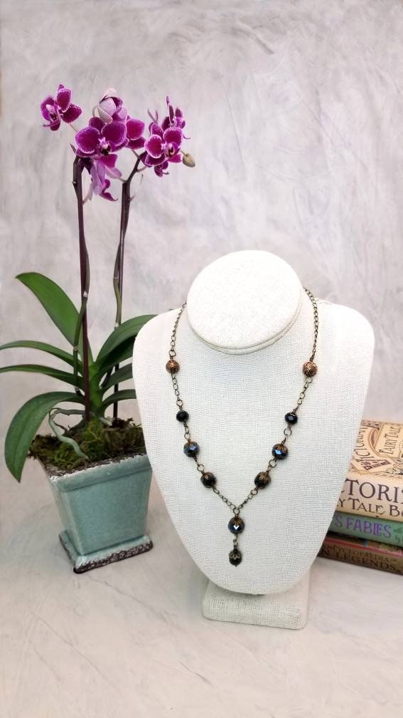 Wire Wrapped Necklace in Black, Boho, Bohemian, Gypsy, Wedding, Bridesmaid, Renaissance, Medieval, Gothic, Choice of Colors and Metals