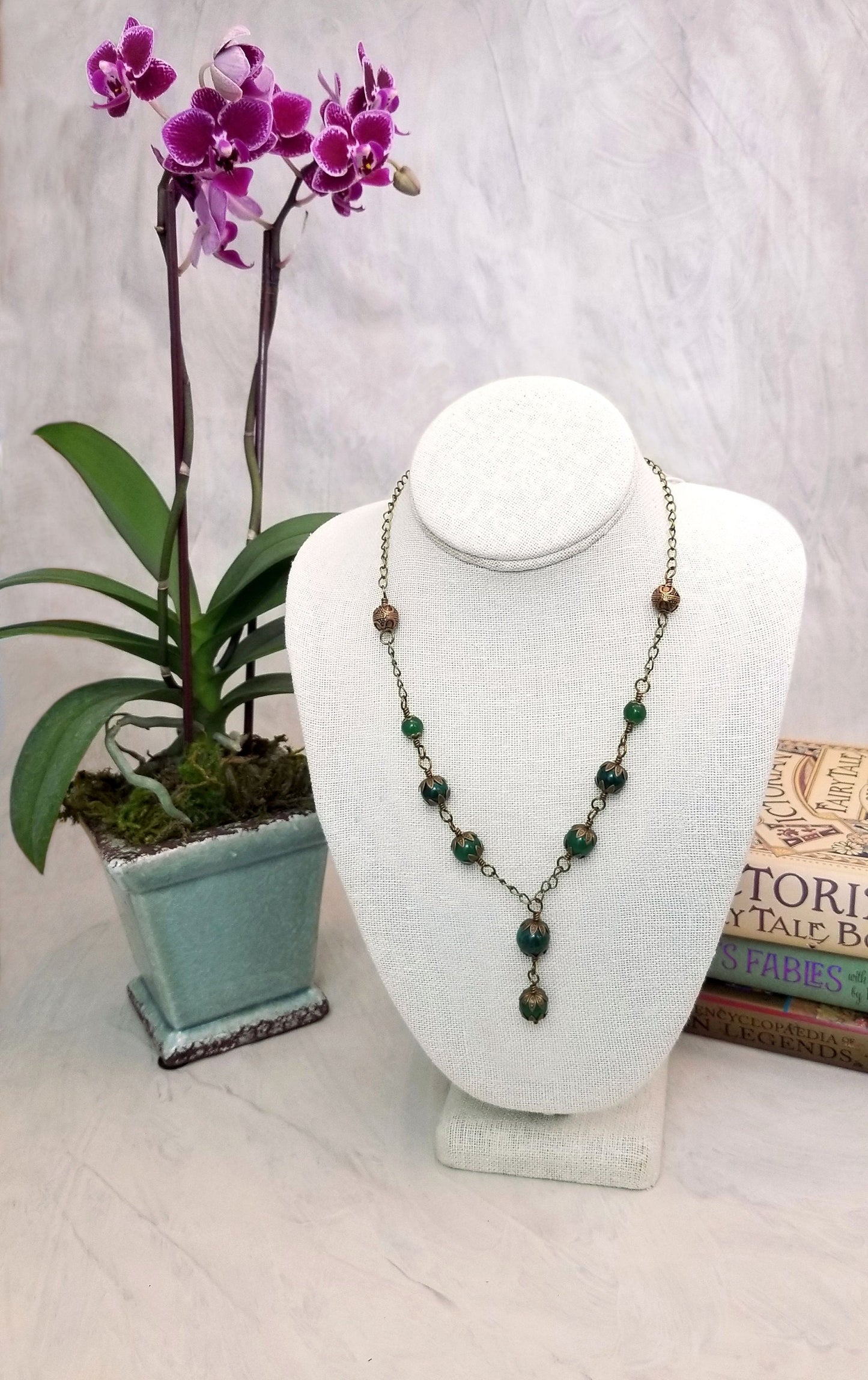 Wire Wrapped Necklace in Emerald Green, Boho, Bohemian, Gypsy, Wedding, Bridesmaid, Renaissance, Medieval, Choice of Colors and Metals