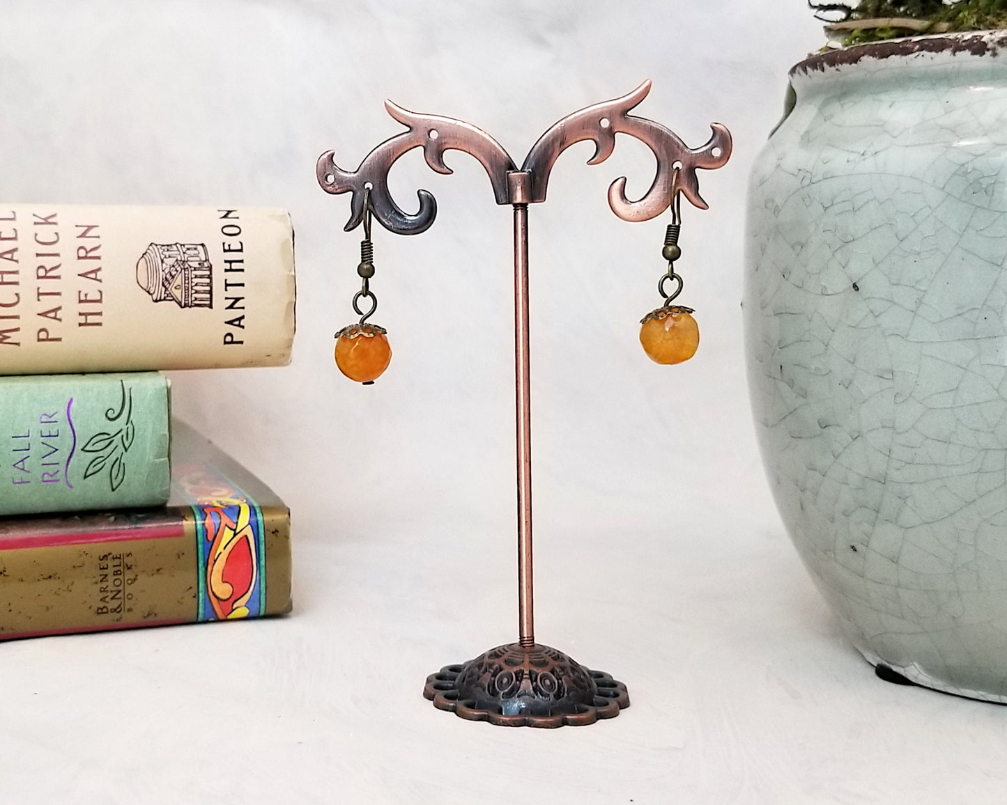 Elegant Earrings in Orange Agate, Wedding, Bridesmaid, Art Nouveau, Belle Époque, Renaissance, Garden, Choice of Metals and Closure Types