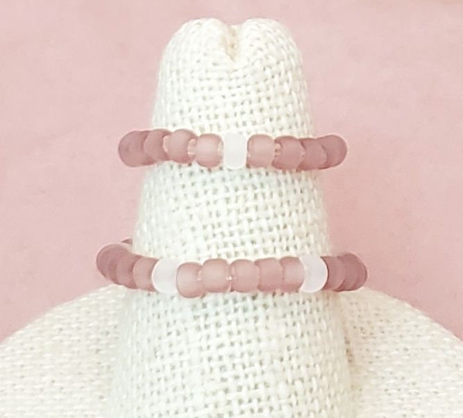 Elastic Rings in Wine Pinks, Set of 2, Simple, Boho, Bohemian, Minimalist, Stackable, Choice of Colors, Group J