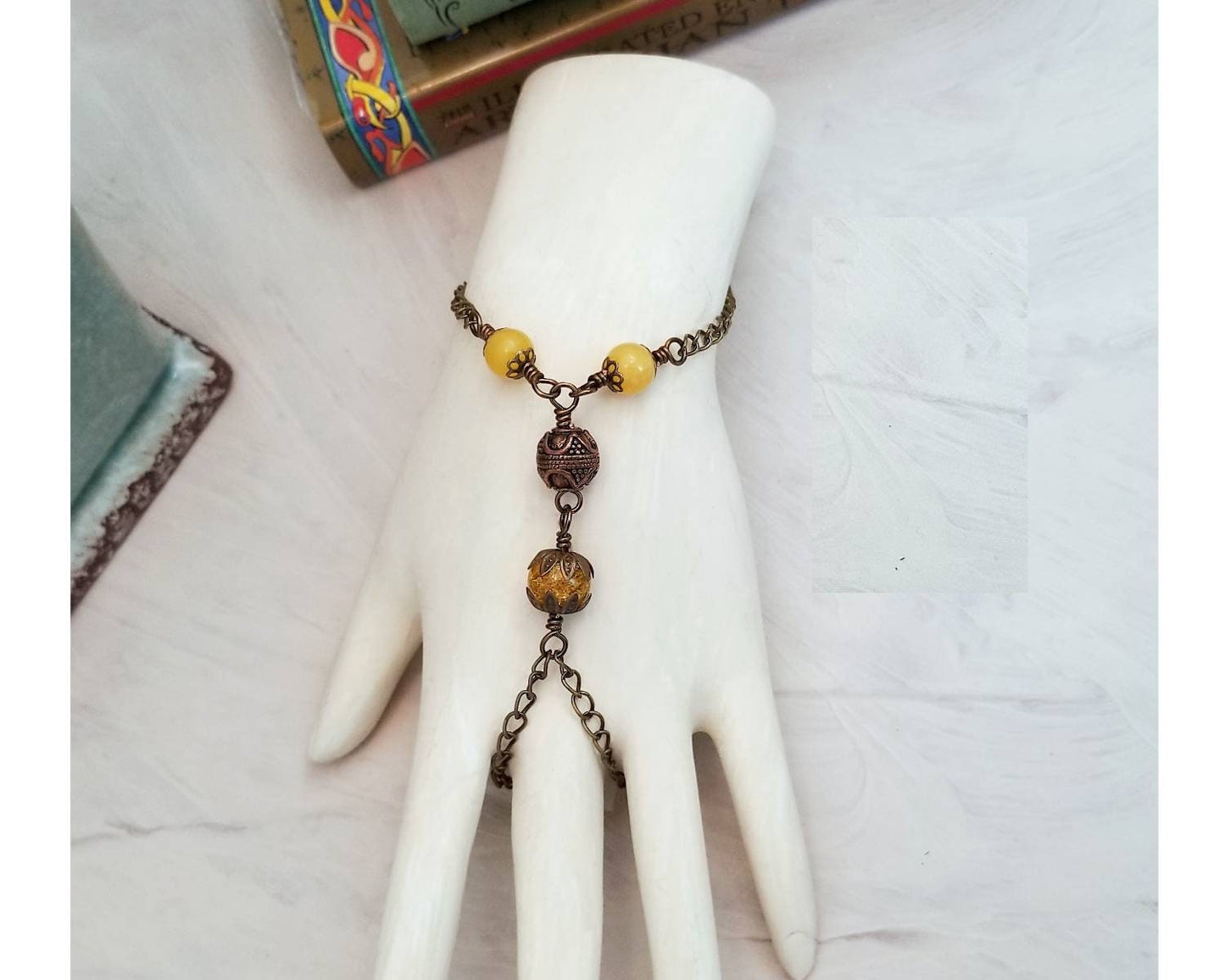 Wire Wrapped Hand Flower Bracelet in Yellow, Boho, Bohemian, Gypsy, Wedding, Bridesmaid, Renaissance, Medieval, Choice of Colors and Metals