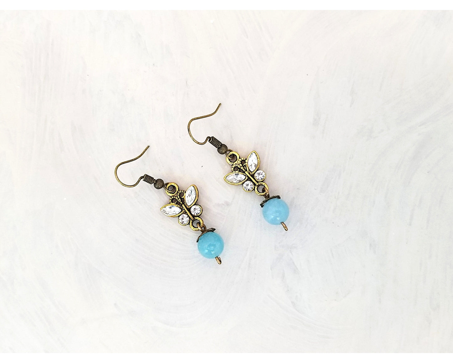 Rhinestone Butterfly Earrings in Aqua Blue, Wedding, Bridesmaid, Garden, Art Nouveau, Belle Époque, Renaissance, Garden, Choice of Colors