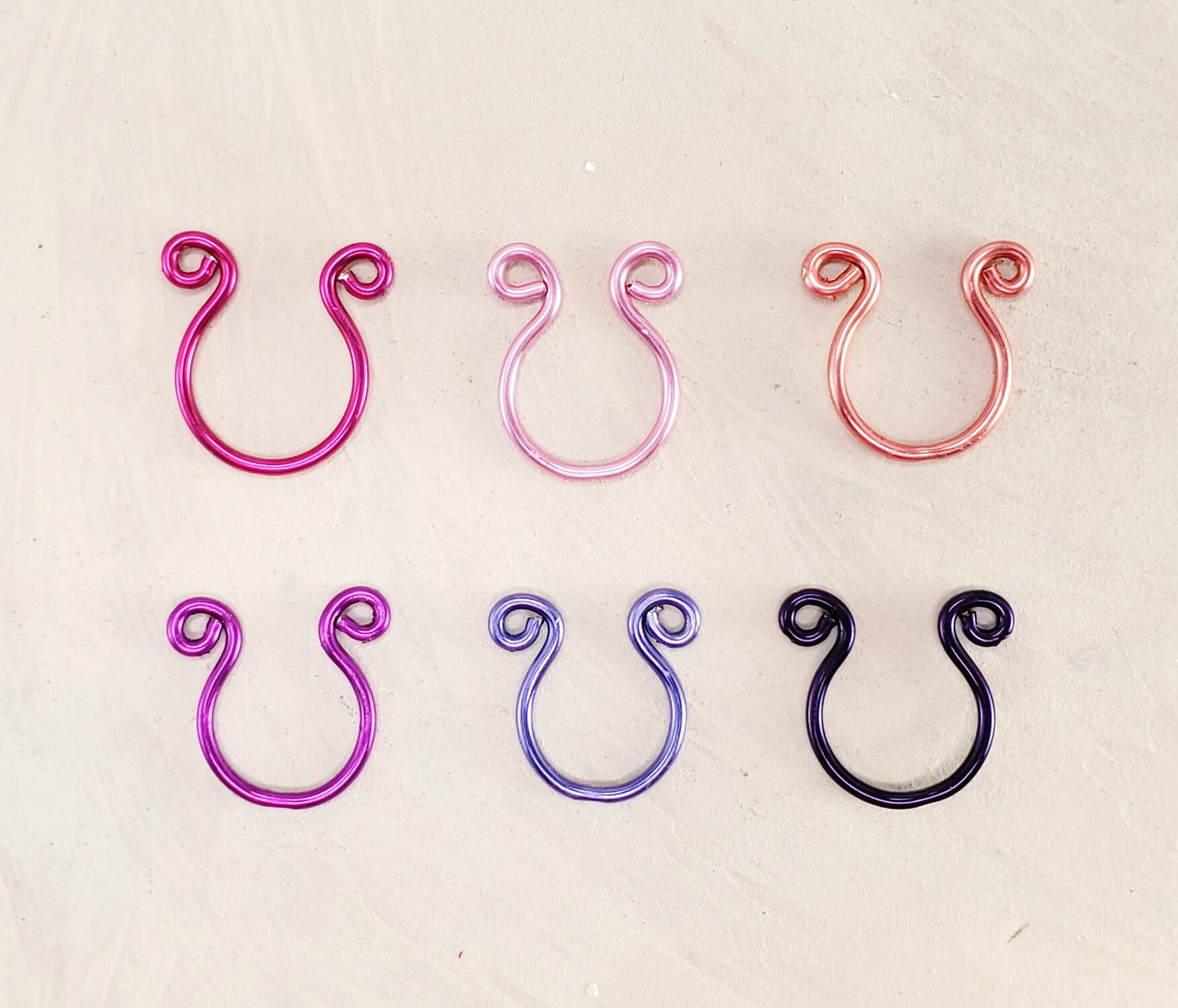 Nose Septum Cuff, Set of 6 for the price of 5! Pinks + Purples, Nose Jewelry, Nose Ring, Unisex Jewelry, Handmade, Minimalist, Steampunk