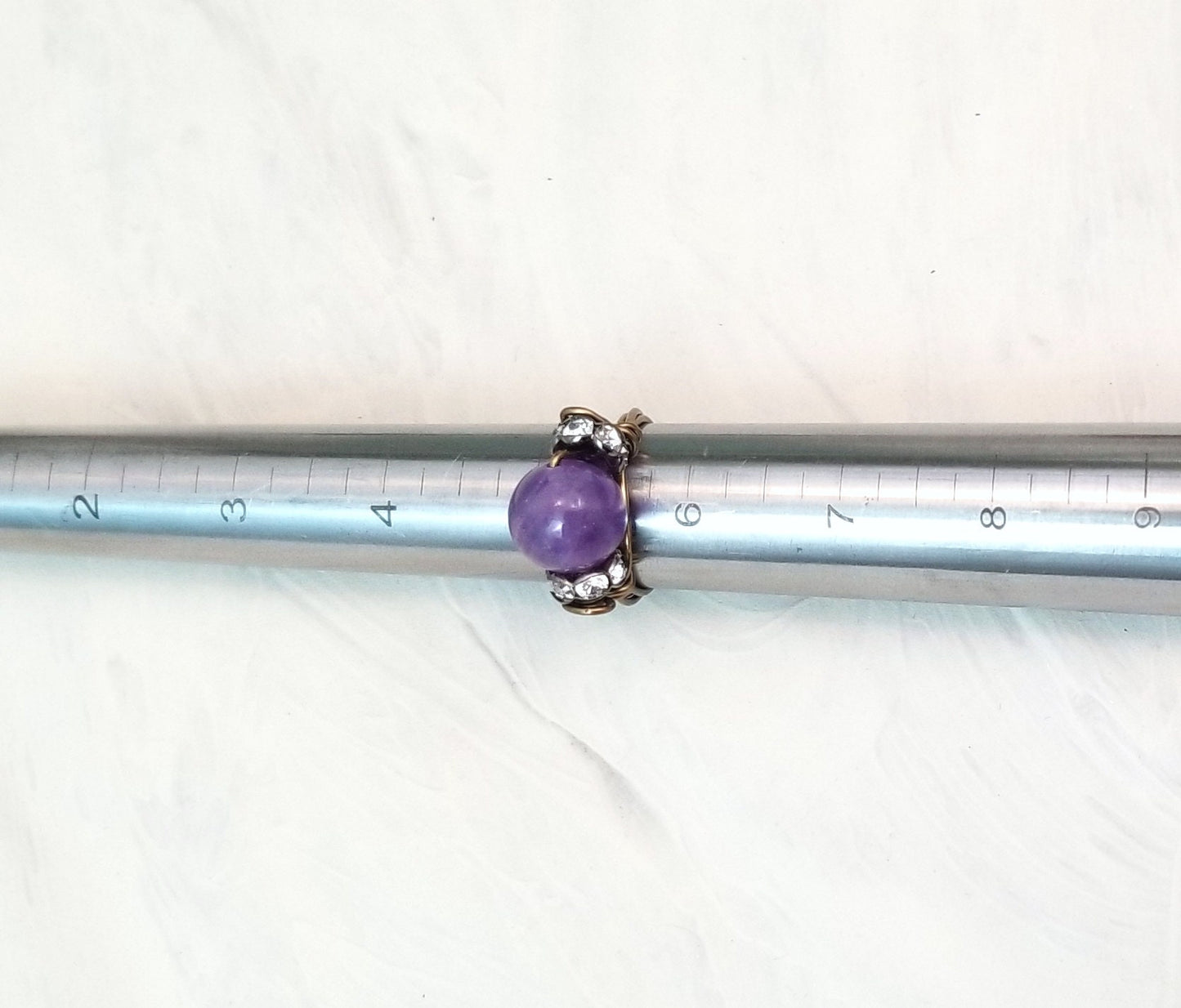 Wire Ring in Purple Amethyst with Rhinestones, Fairy Tale, Renaissance, Medieval, Choice of Colors and Metals