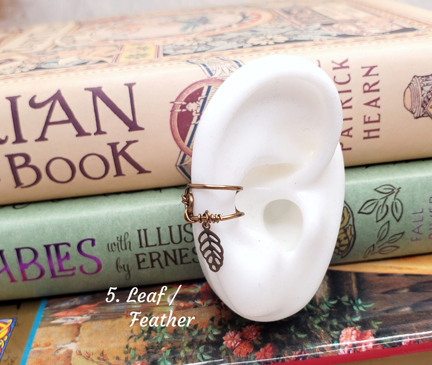 Ear Cartilage Cuff in Antique Brass/Bronze with Charm Dangles, Adjustable, Unisex, Boho, Key, Bird, Swallow, Wing, Dagger, Leaf/Feather