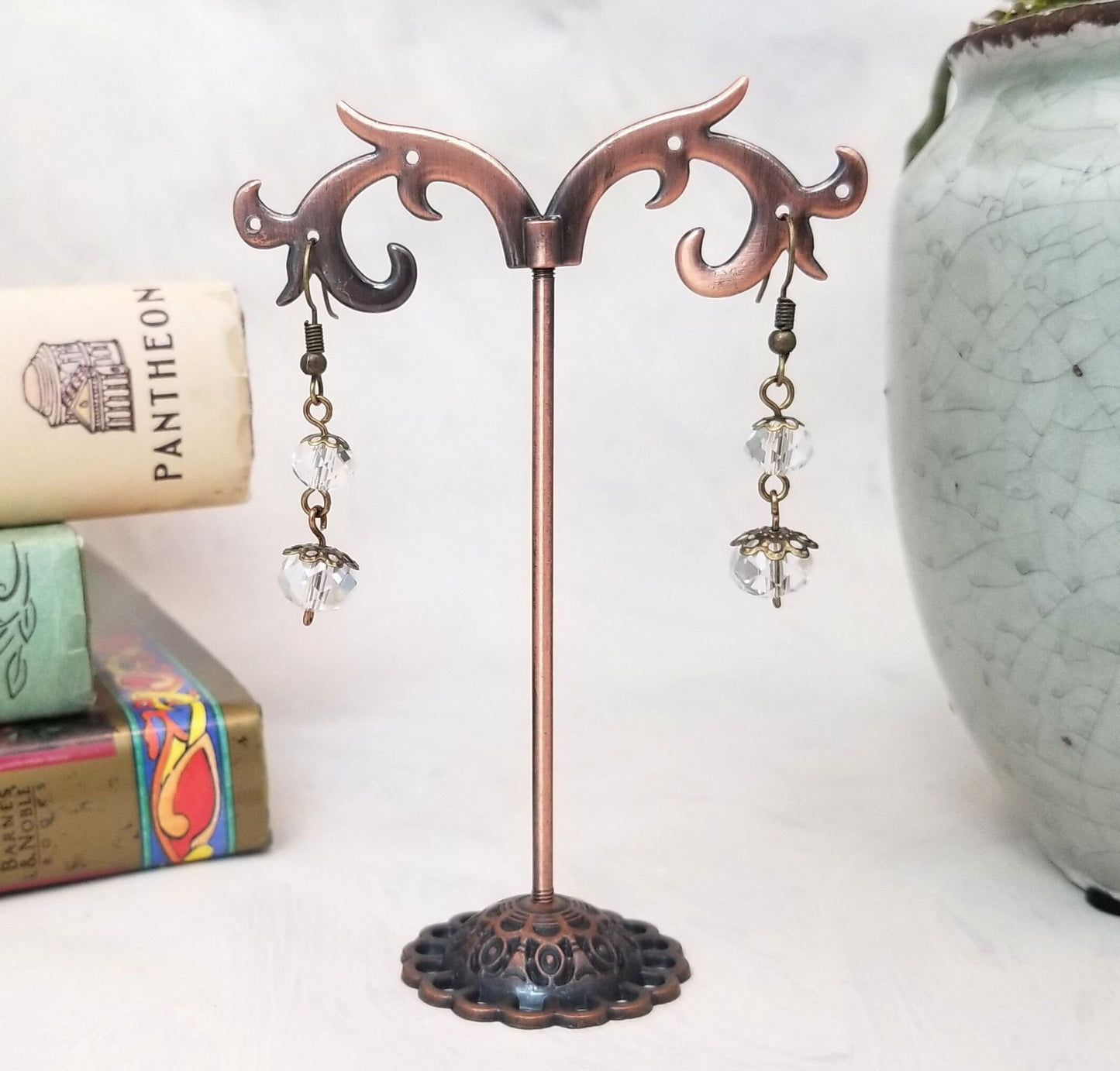 2-Tier Earrings in Clear, Wedding, Bridesmaid, Art Nouveau, Belle Époque, Renaissance, Garden, Choice of Metals and Closure Types