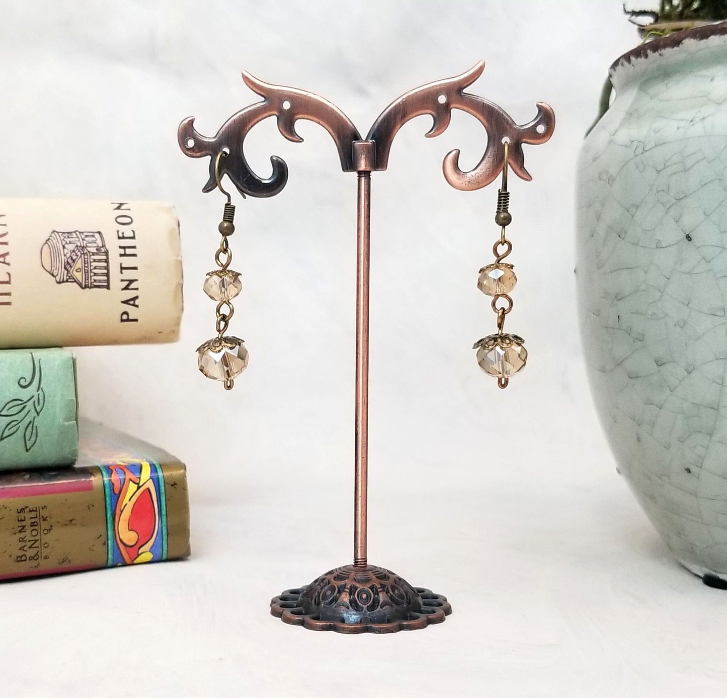 2-Tier Earrings in Champagne, Wedding, Bridesmaid, Art Nouveau, Belle Époque, Renaissance, Garden, Choice of Metals and Closure Types