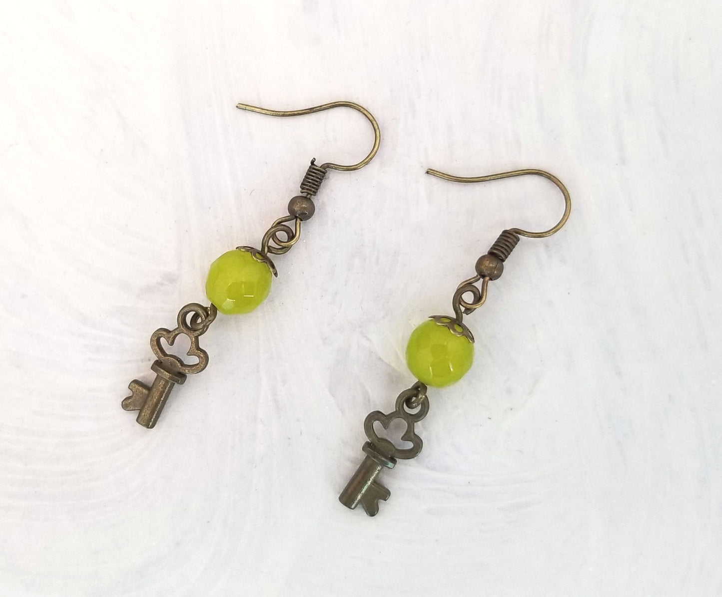 Earrings with Key Charms, Steampunk, Party, Wedding, Bridesmaid, Art Nouveau, Belle Époque, Renaissance, Garden, More Colors Available