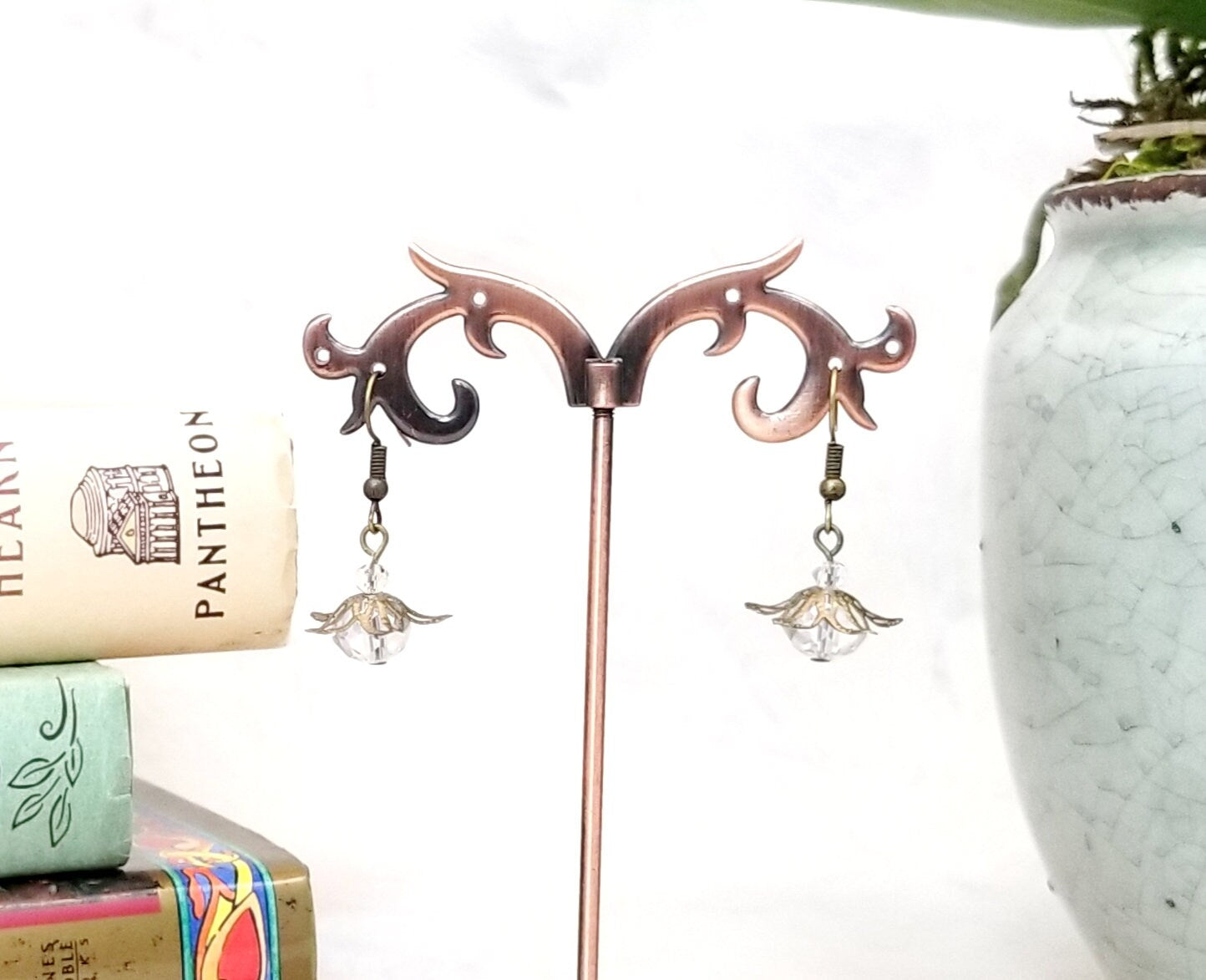 Star Flower Earrings in Clear, Wedding, Bridesmaid, Art Nouveau, Belle Époque, Renaissance, Garden, Choice of Closure Types