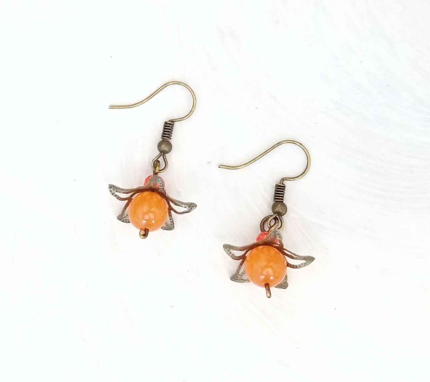 Star Flower Earrings in Orange, Wedding, Bridesmaid, Art Nouveau, Belle Époque, Renaissance, Garden, Choice of Closure Types