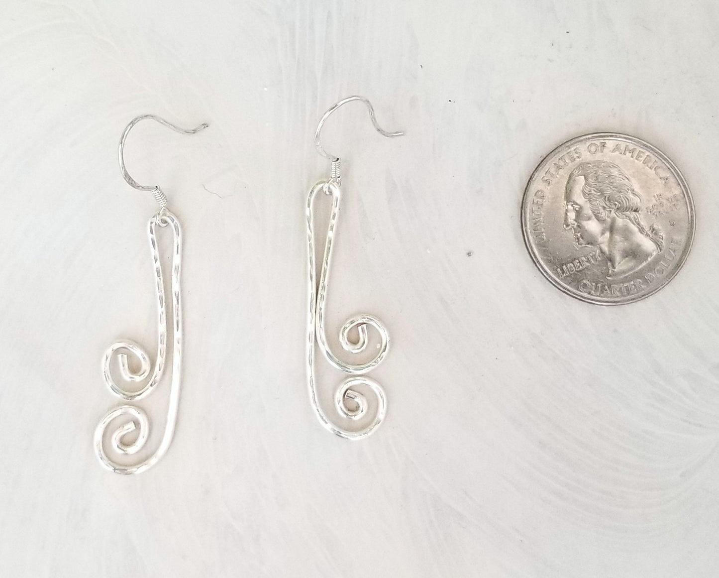 Hammered Spiral Wire Earrings, Medium Length, Art Deco, Modern, Simple, Wedding, Bridesmaid, Choice of Metals and Closure Types