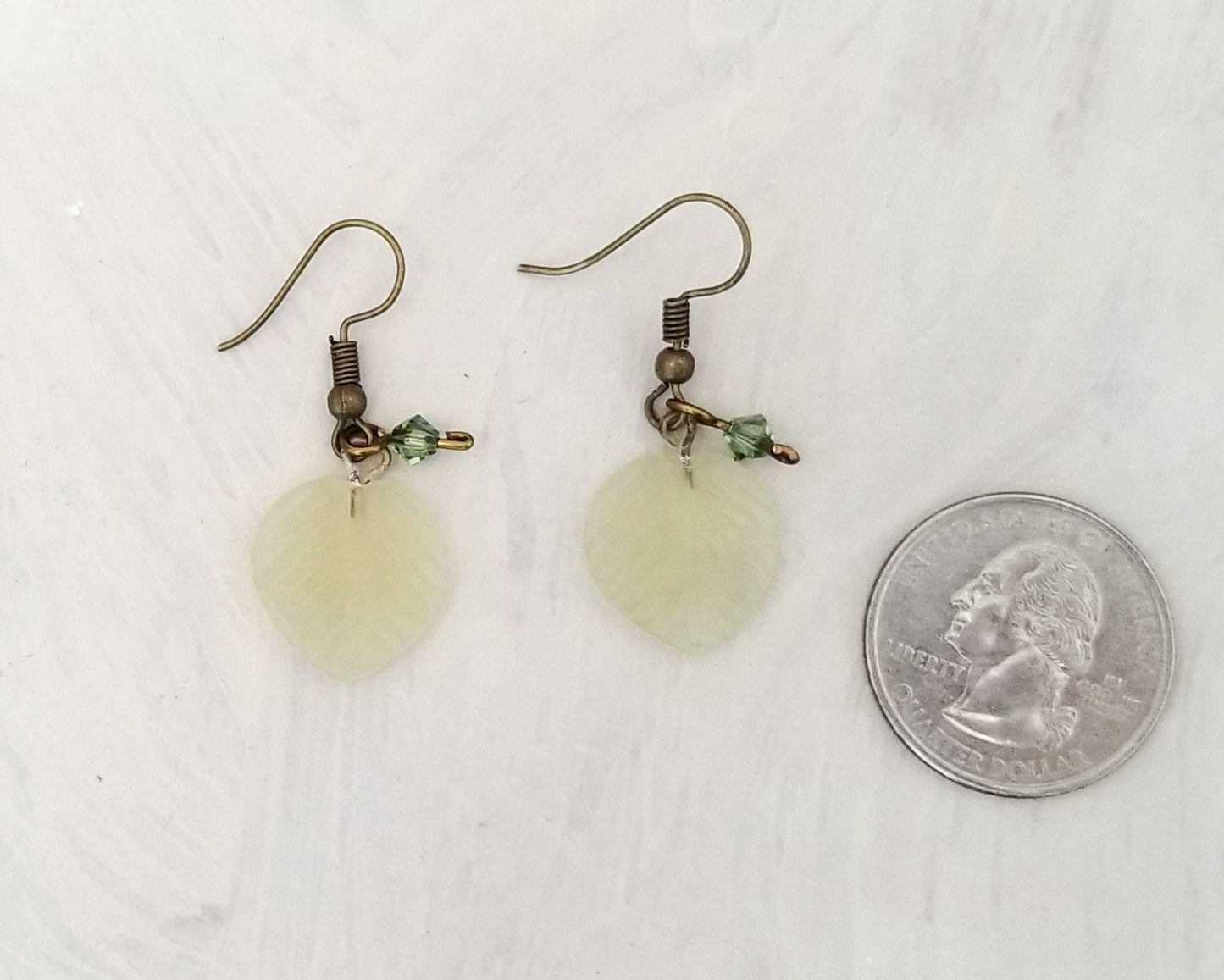 Medium Glass Leaf Earrings in Frosted Light Yellowish Green, Wedding, Bridesmaid, Art Nouveau, Renaissance, Forest, Choice of Closure Types