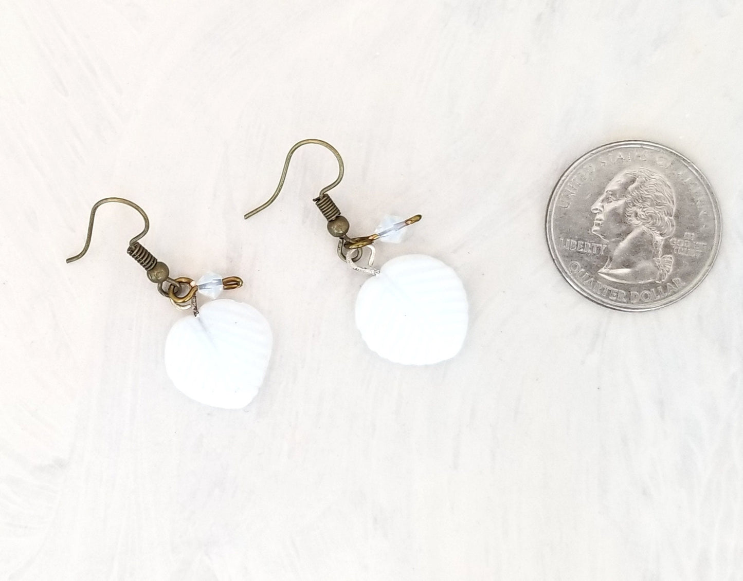 Medium Glass Leaf Earrings in White, Wedding, Bridesmaid, Art Nouveau, Belle Époque, Renaissance, Forest, Garden, Choice of Closure Types