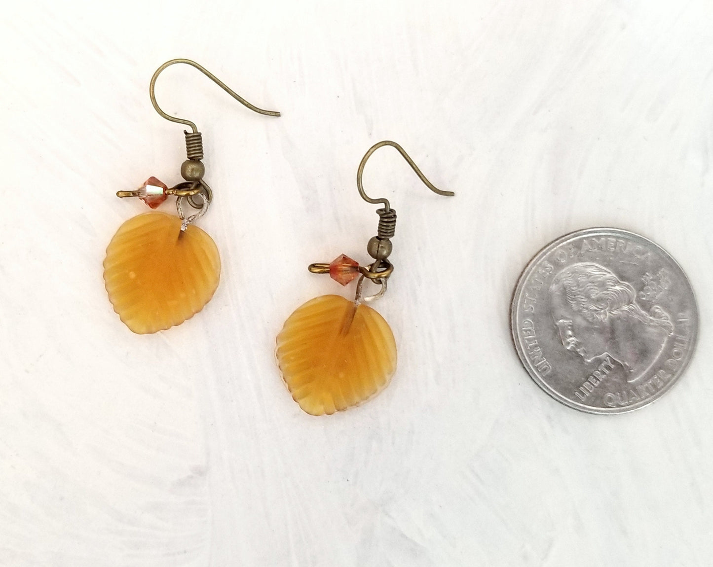 Medium Glass Leaf Earrings in Frosted Light Brown, Wedding, Bridesmaid, Art Nouveau, Renaissance, Forest, Choice of Closure Types