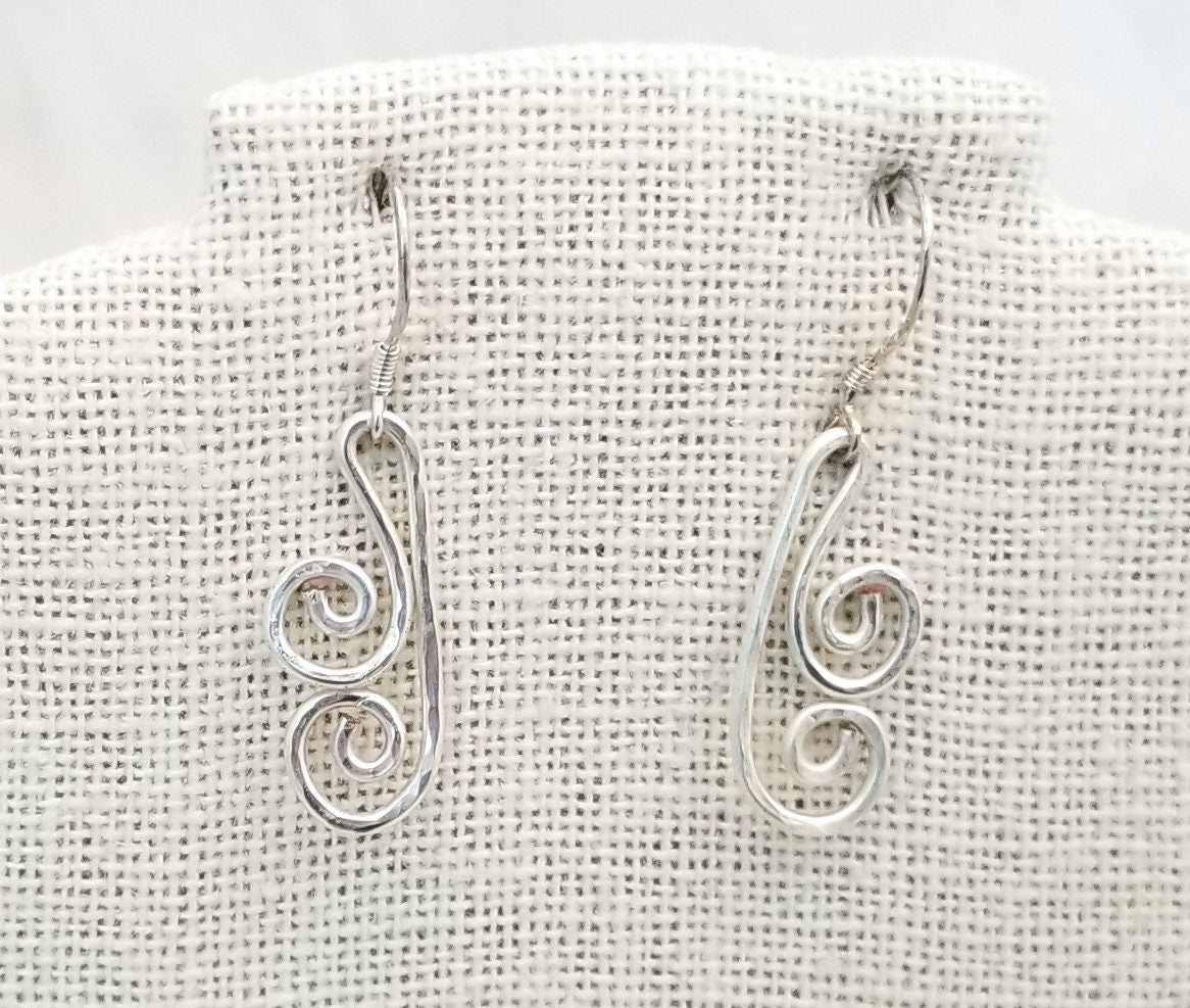 Hammered Spiral Wire Earrings, Short, Art Deco, Modern, Simple, Wedding, Bridesmaid, Choice of Metals and Closure Types