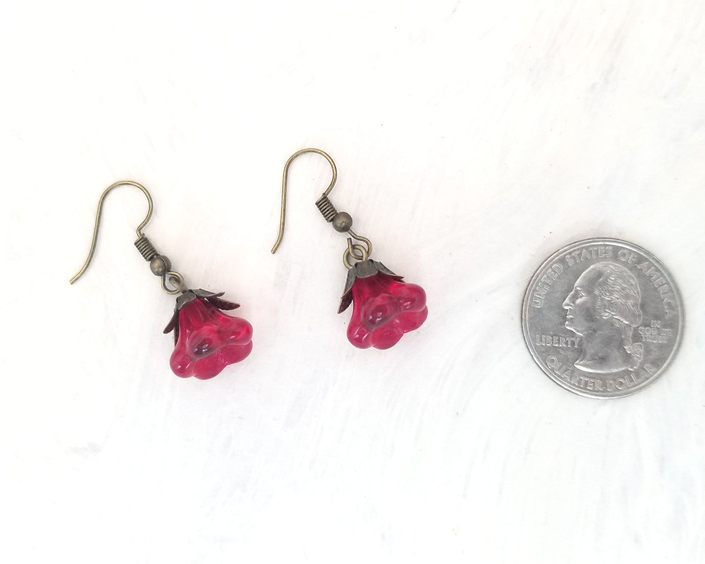Glass Flower Earrings in Red, Wedding, Bridesmaid, Art Nouveau, Belle Époque, Renaissance, Garden, Choice of Closure Types