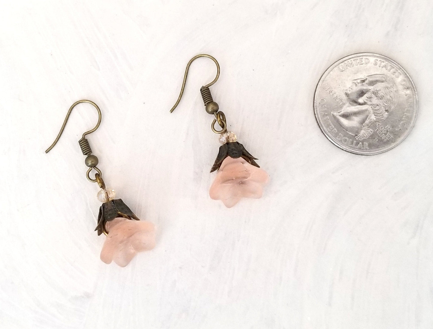 Glass Flower Earrings in Frosted Peach Pink, Wedding, Bridesmaid, Art Nouveau, Belle Époque, Renaissance, Garden, Choice of Closure Types