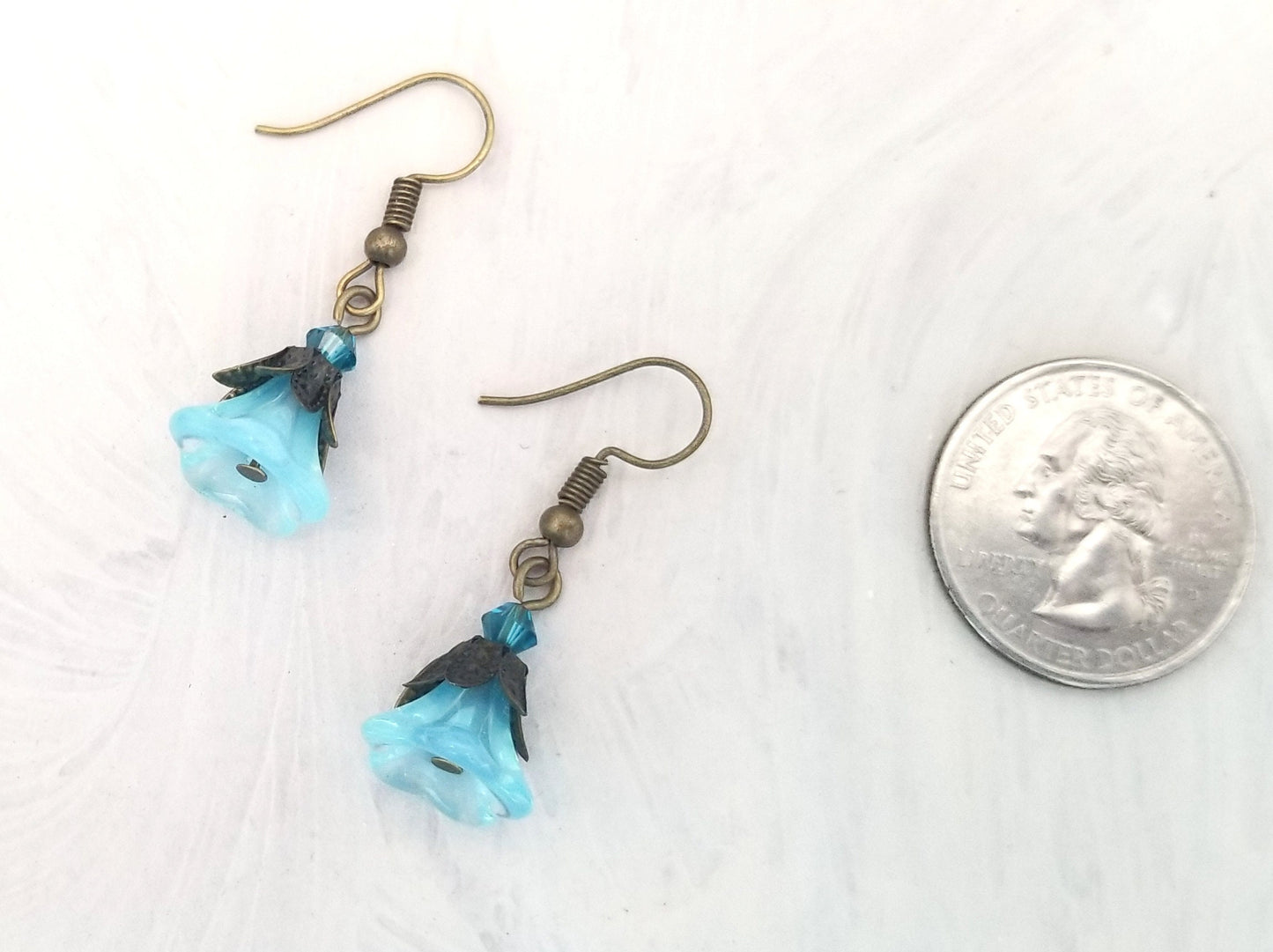 Glass Flower Earrings in Aqua Sky Blue, Wedding, Bridesmaid, Art Nouveau, Belle Époque, Renaissance, Garden, Choice of Closure Types
