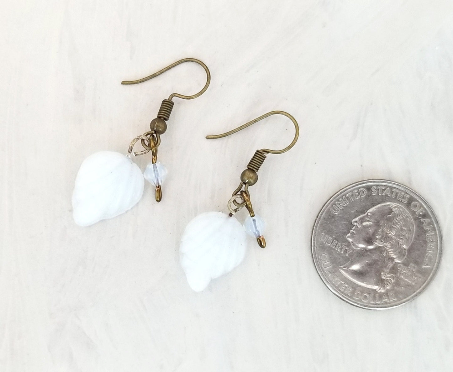 Small Glass Leaf Earrings in White, Wedding, Bridesmaid, Art Nouveau, Belle Époque, Renaissance, Forest, Garden, Choice of Closure Types
