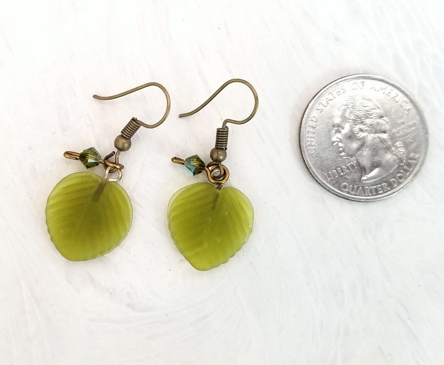 Medium Glass Leaf Earrings in Frosted Olive Green, Wedding, Bridesmaid, Art Nouveau, Renaissance, Forest, Choice of Closure Types