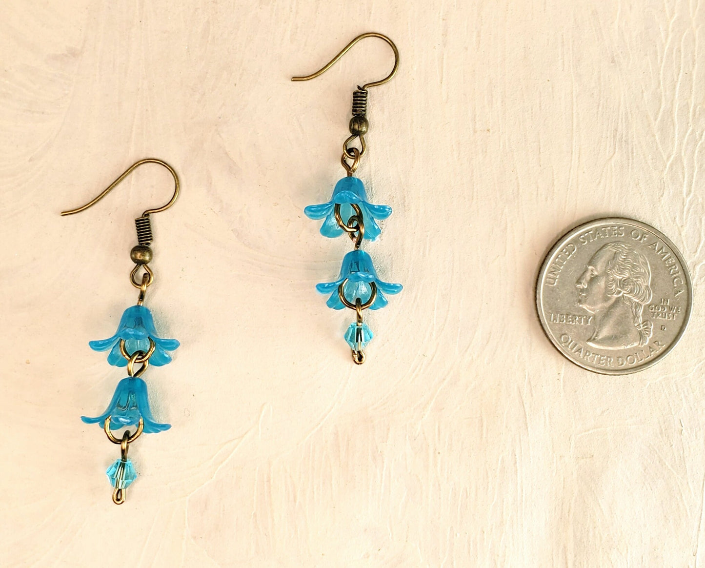 3-Tier Lucite Flower Earrings in Bright Aqua Blue, Wedding, Bridesmaid, Art Nouveau, Belle Époque, Renaissance, Garden, Choice of Metals