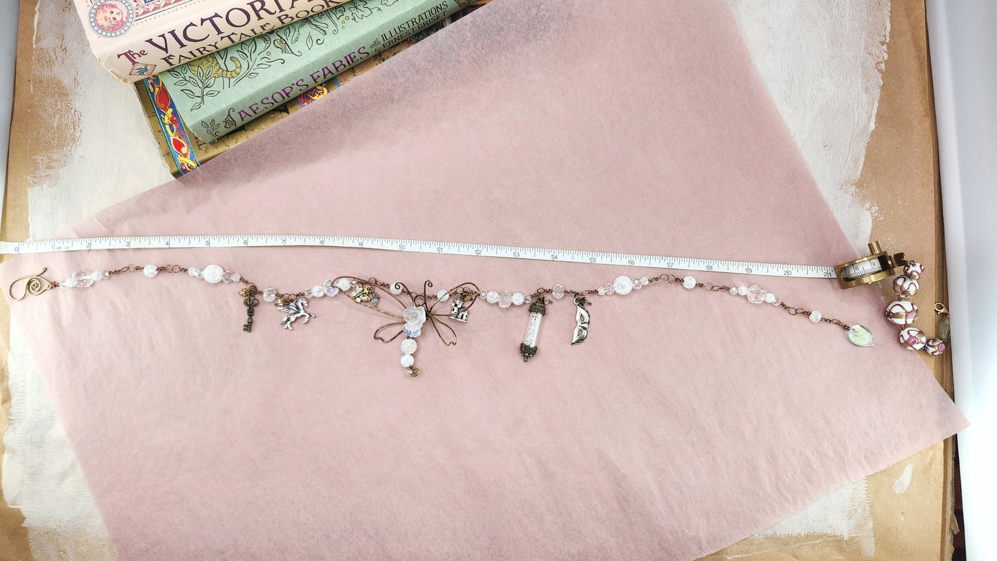 Fairytale Forest Dragonfly Necklace in White Renaissance Adjustable Length Fantasy Woodland