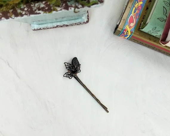 Wire Wrapped Beaded Bobby Pin / Hair Pin in Black, Gothic, Bridesmaid, Wedding, Floral, Garden, Party, Boho, Choice of Colors + Metals