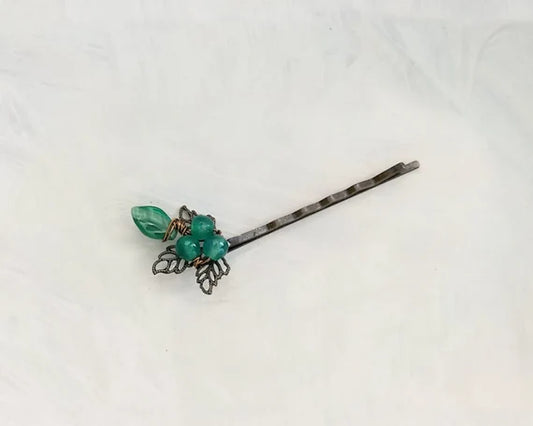 Wire Wrapped Beaded Bobby Pin / Hair Pin in Emerald Green, Bridesmaid, Wedding, Floral, Garden, Party, Boho, Bohemian, Color/Metal Choices