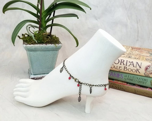 Chain Anklet or Bracelet in Red, Adjustable, Beach, Boho, Bohemian, Steampunk, Choice of Colors and Metals