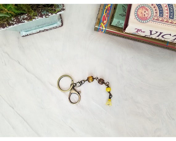 Key Ring with Wire Wrapped Fob in Yellow, Garden, Party, Renaissance, Medieval, Fairytale, Choice of Colors and Metals