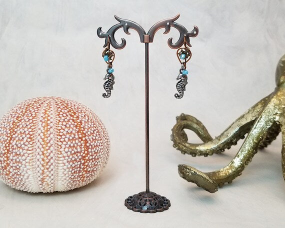 Baby Seahorse Earrings in Aqua Blue with Handmade Ear Wires, Boho, Bohemian, Fantasy, Tropical, Beach, Ocean, Nautical, Fairytale, OOAK