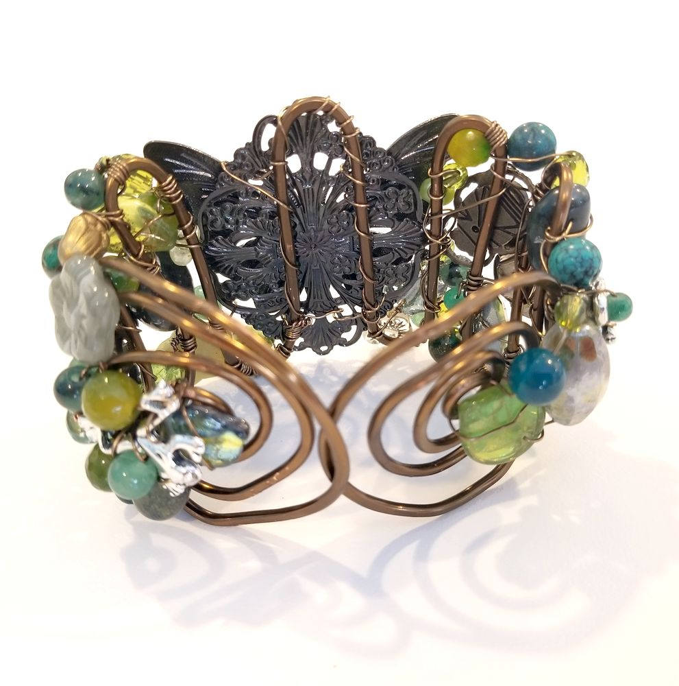 Fairytale Forest Butterfly Cuff Bracelet in Green Renaissance Adjustable Wire