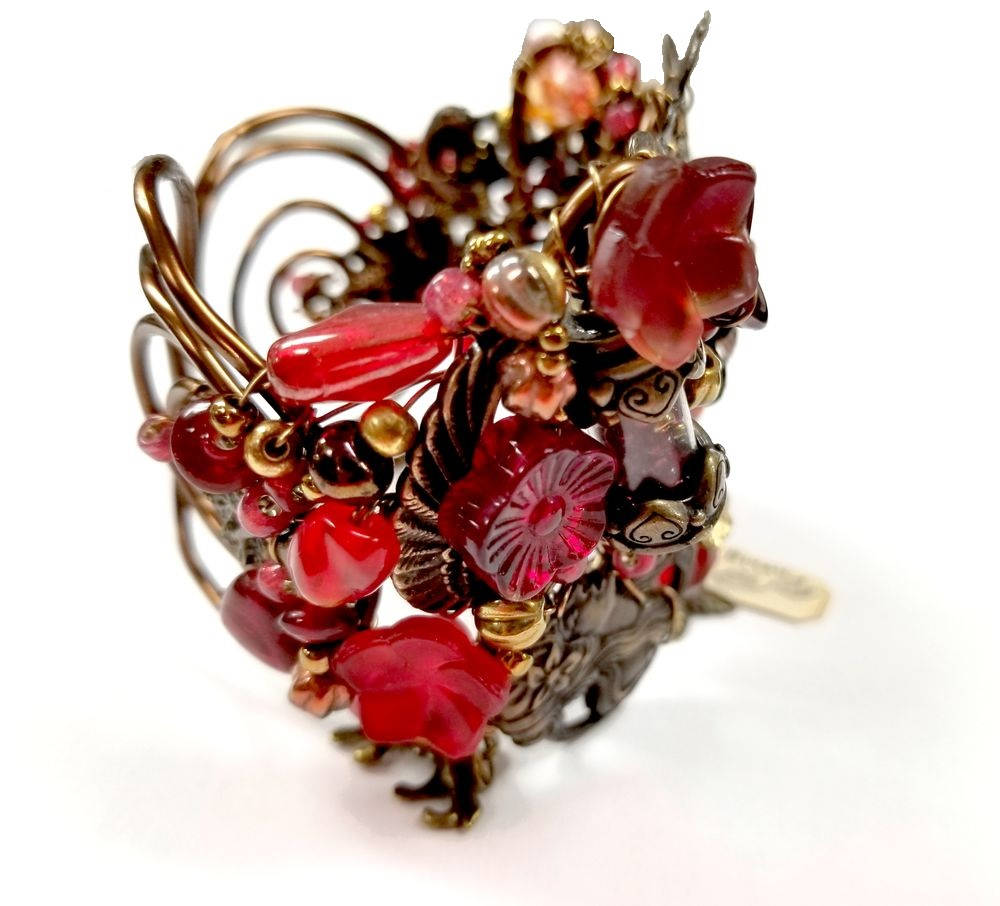 Fairytale Garden Butterfly Cuff Bracelet in Red Renaissance Adjustable Wire