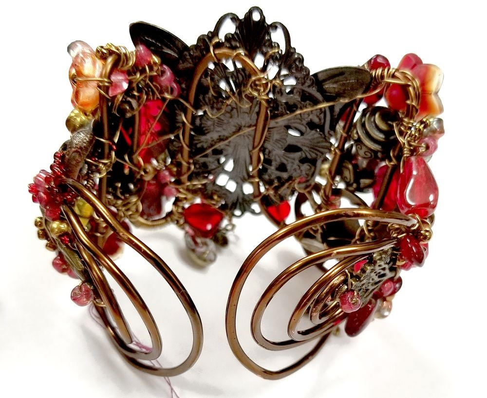 Fairytale Garden Butterfly Cuff Bracelet in Red Renaissance Adjustable Wire
