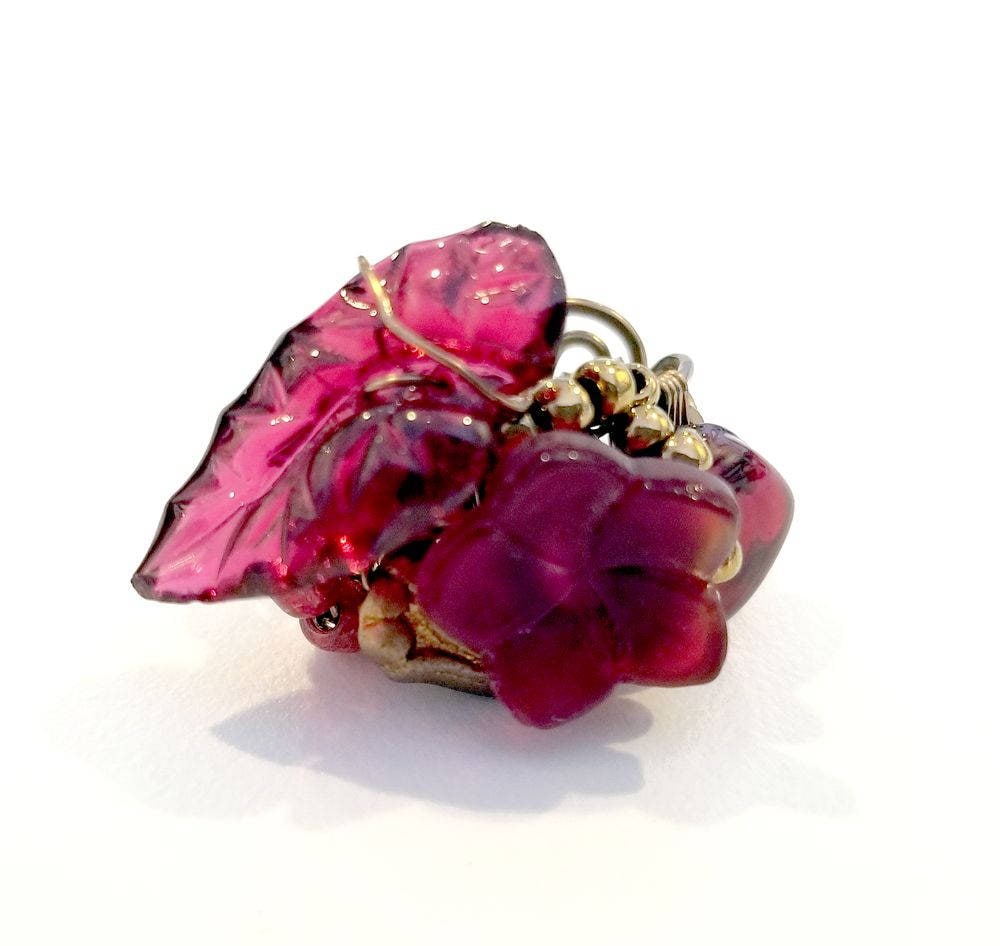 Fairytale Forest Fantasy Floral Ring in Red Renaissance Adjustable Wire #1419
