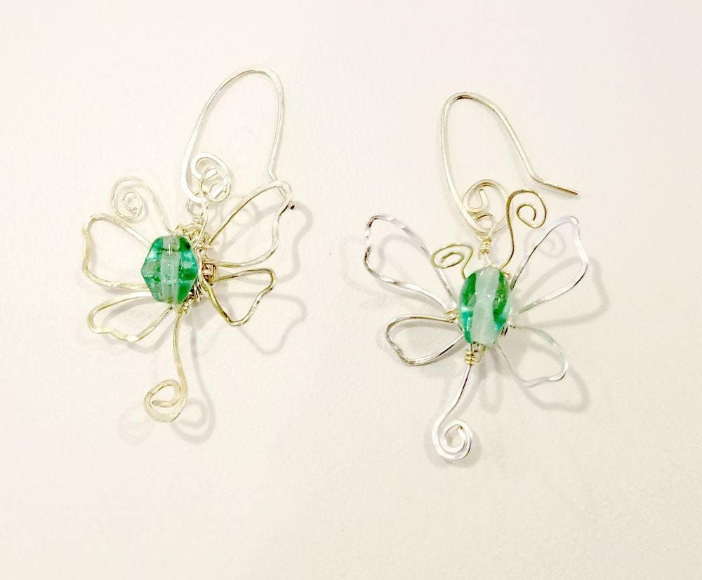 Fairytale Wire Dragonfly Earrings in Sea Green #903
