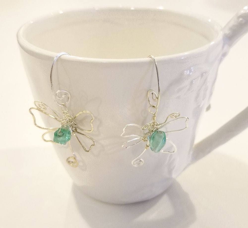 Fairytale Wire Dragonfly Earrings in Sea Green #903