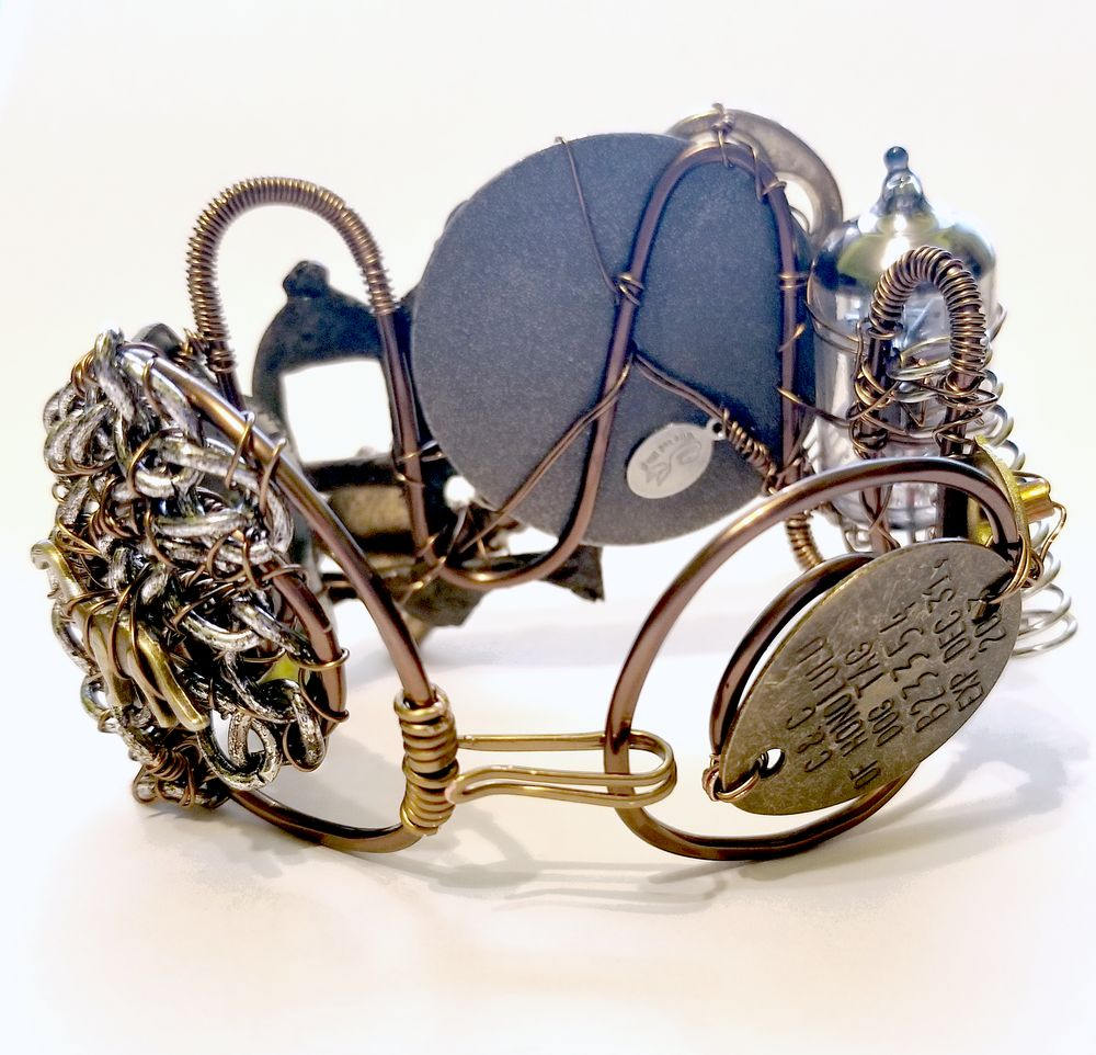 Industrial / Steampunk Artifact Cuff Bracelet Unisex Adjustable Wire #1672